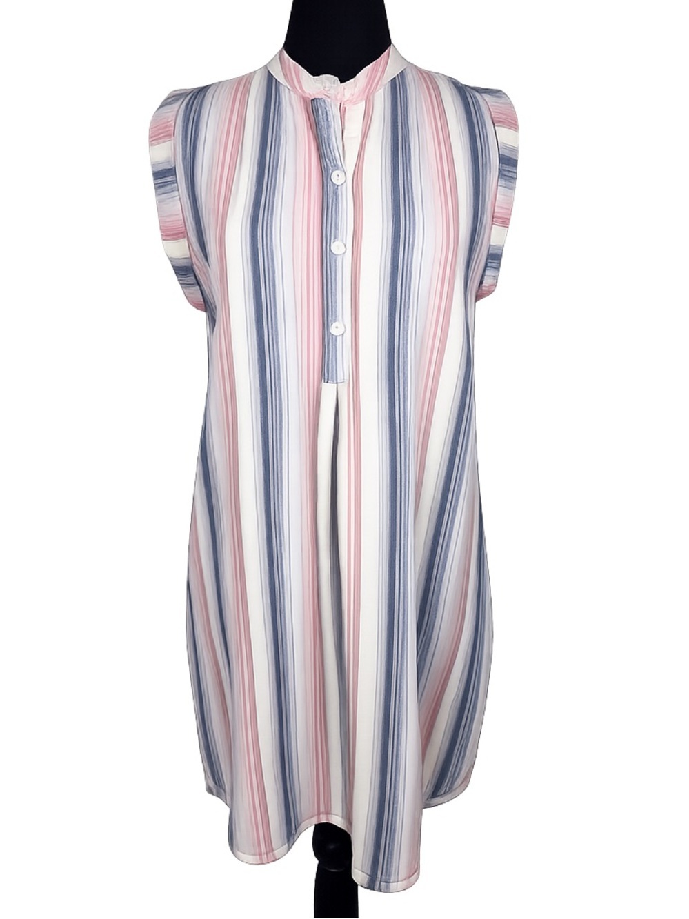 Cloth & Stone Striped Sleeveless Shirt Dress XS Pink Blue Linen Blend 1/2 Button